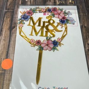 5for$10 Mr And Mrs Gold Floral Pink Blue Wedding Cake Topper NWT Party Supply